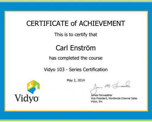 Vidyo 103 Certifiering klar